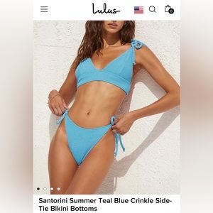 •Lulus• Santorini Summer Teal Blue Crinkle Side-Tie Bikini Bottoms 🌞👙